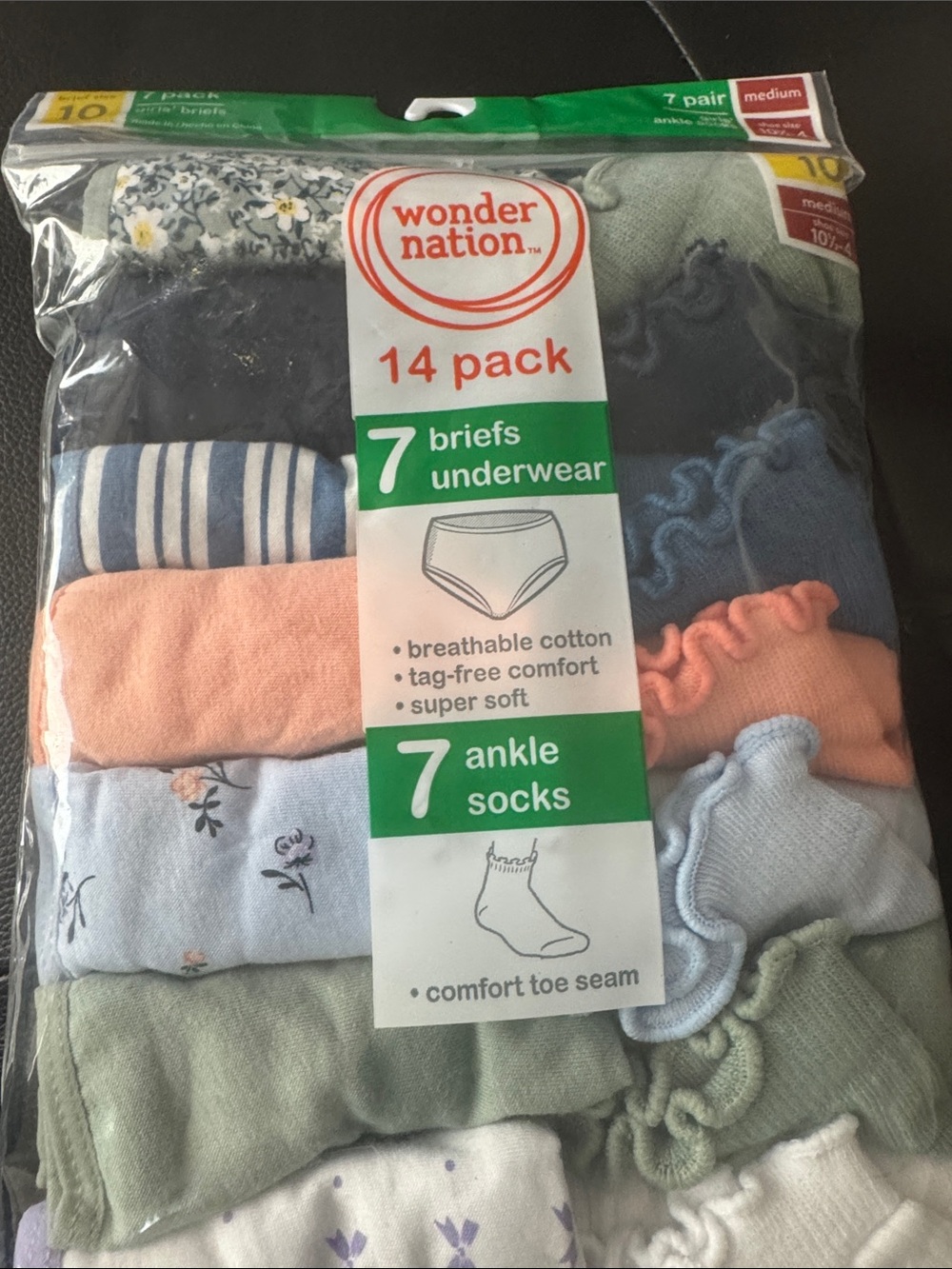 wonder nation Girls Underwear & Socks Set - Blue, Peach, Mint, White
